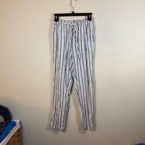 Beachlunchbabe Collection Striped Paperbag Waist Pants XS TP Blue White Casual